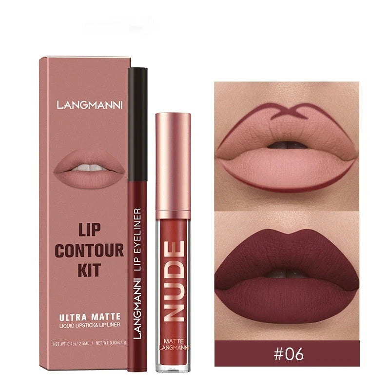 Langmanni lip contour kit with lip liner and packaging on a white background