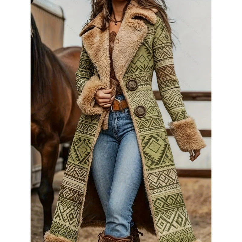 Womens Western-Style Plush Fashionable Printed Coat