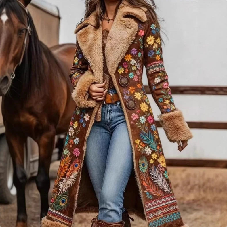 Womens Western-Style Plush Fashionable Printed Coat