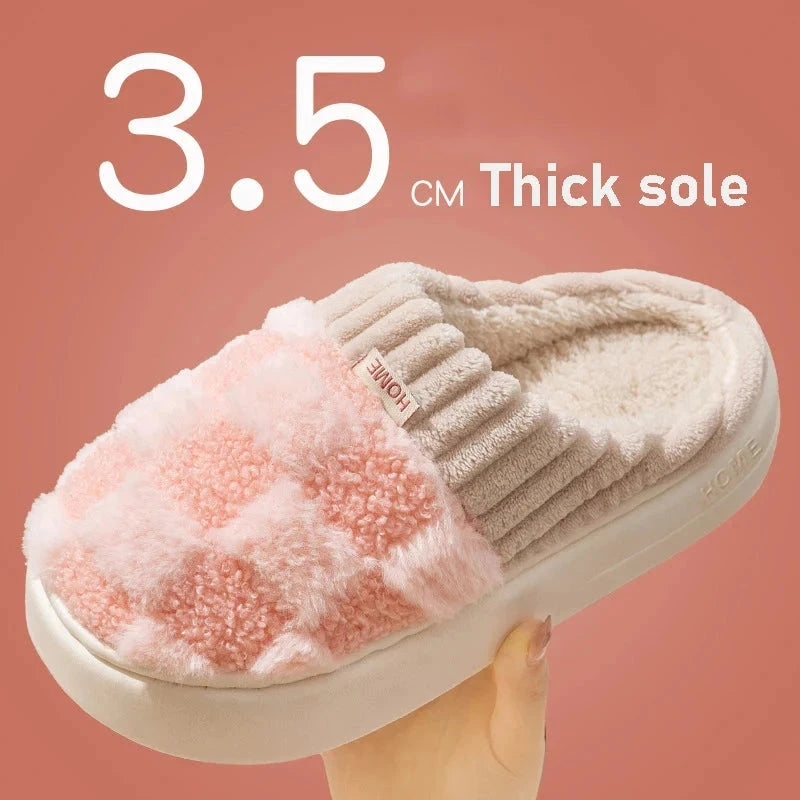 Pink and white slipper with thick sole on a pink background