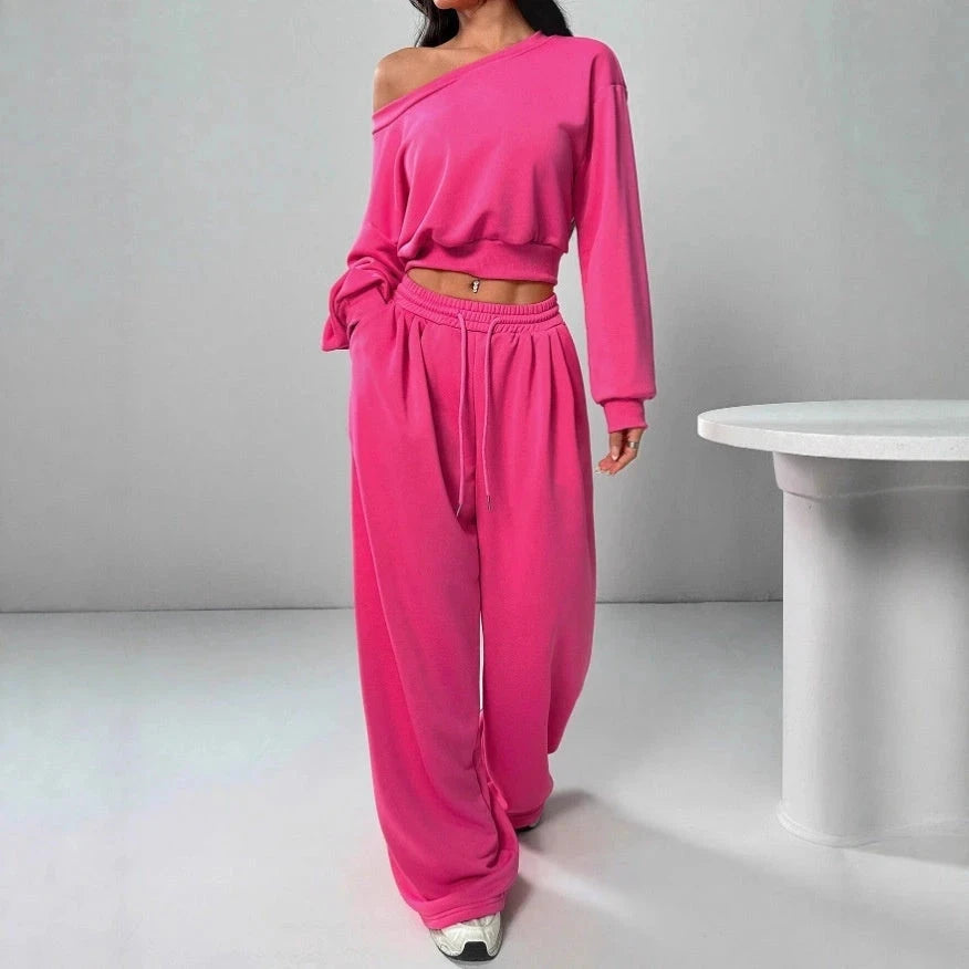 Off-Shoulder Crop Top & Wide-Leg Pants Set