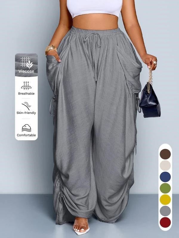 Retro Punk-style Drawstring Pleated High-waisted Wide-leg Pants
