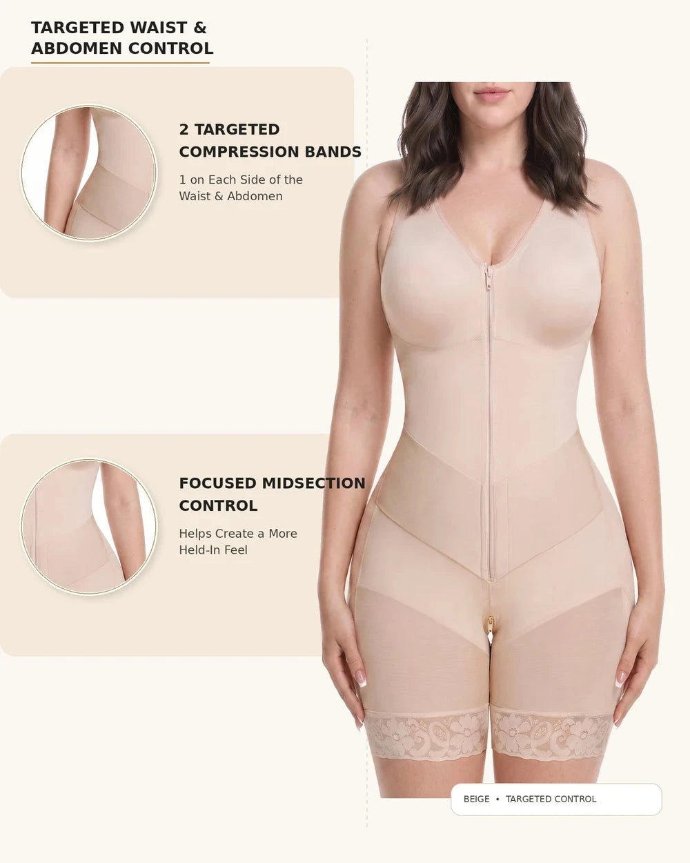 Women's Tummy Control Shapewear Bodysuit, Adjustable Straps, Hook And Zipper Front Closure