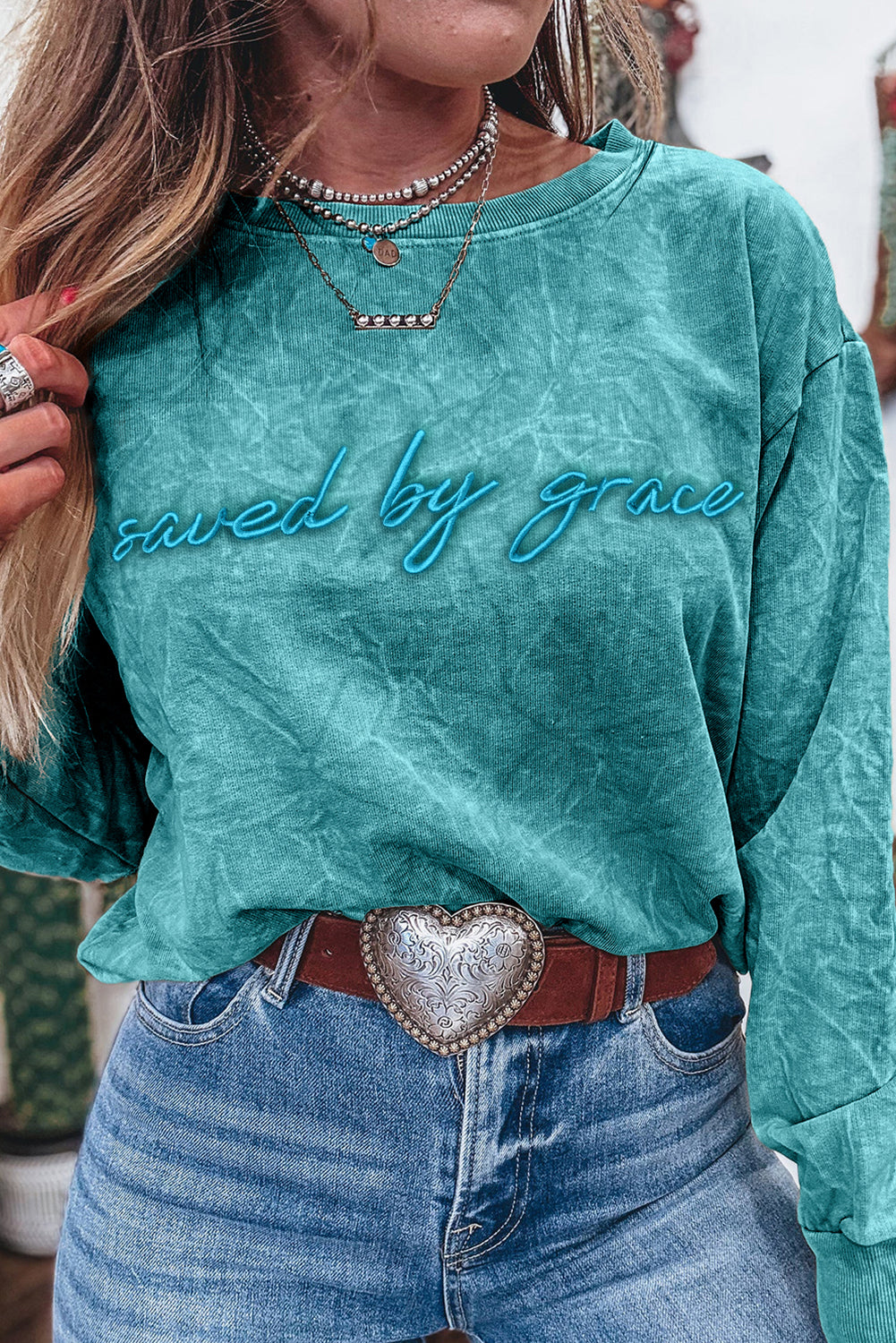 Saved by Grace Beige Graphic Sweatshirt