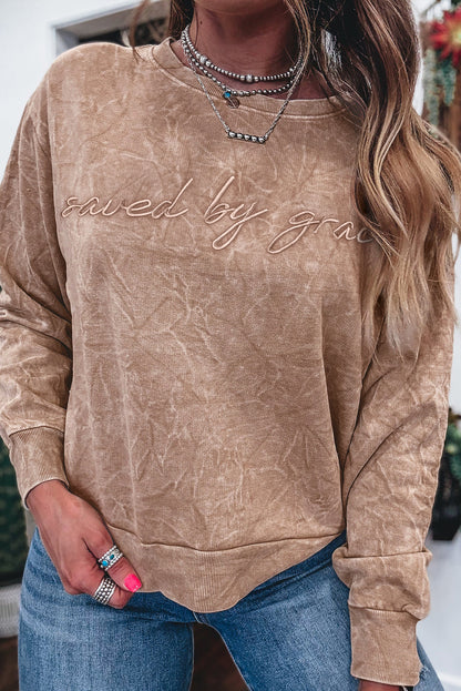 Saved by Grace Beige Graphic Sweatshirt