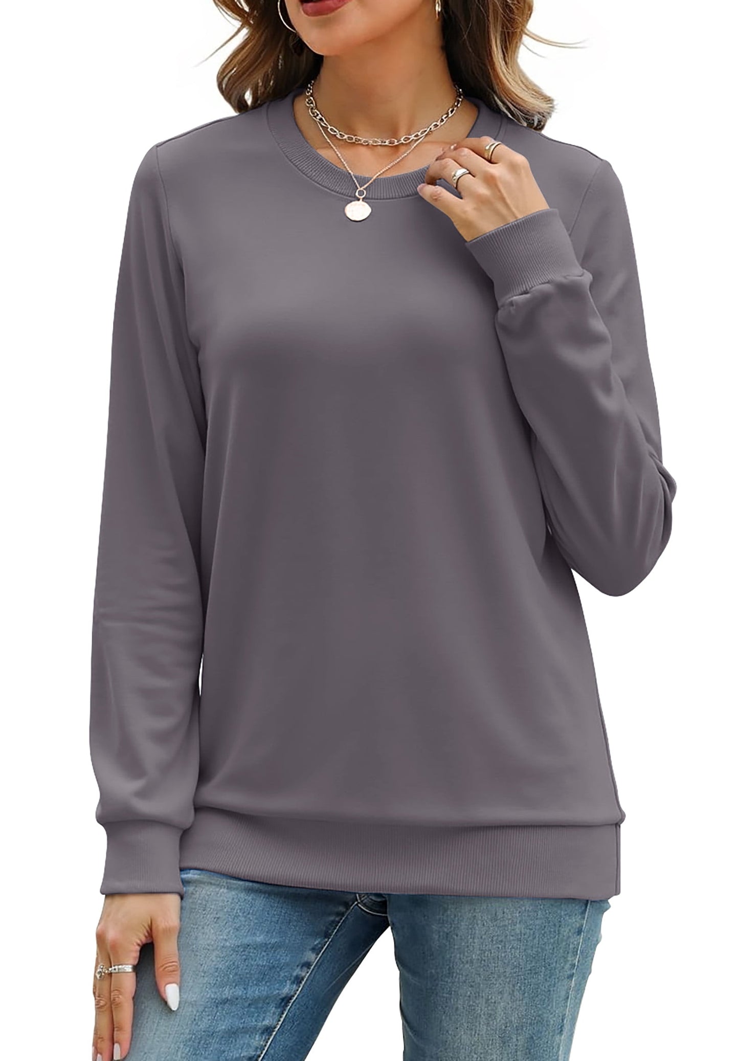 Fall Sweatshirts for Women Crewneck Long Sleeve Shirts Casual Tunic Tops Lightweight Pullover Sweatshirts