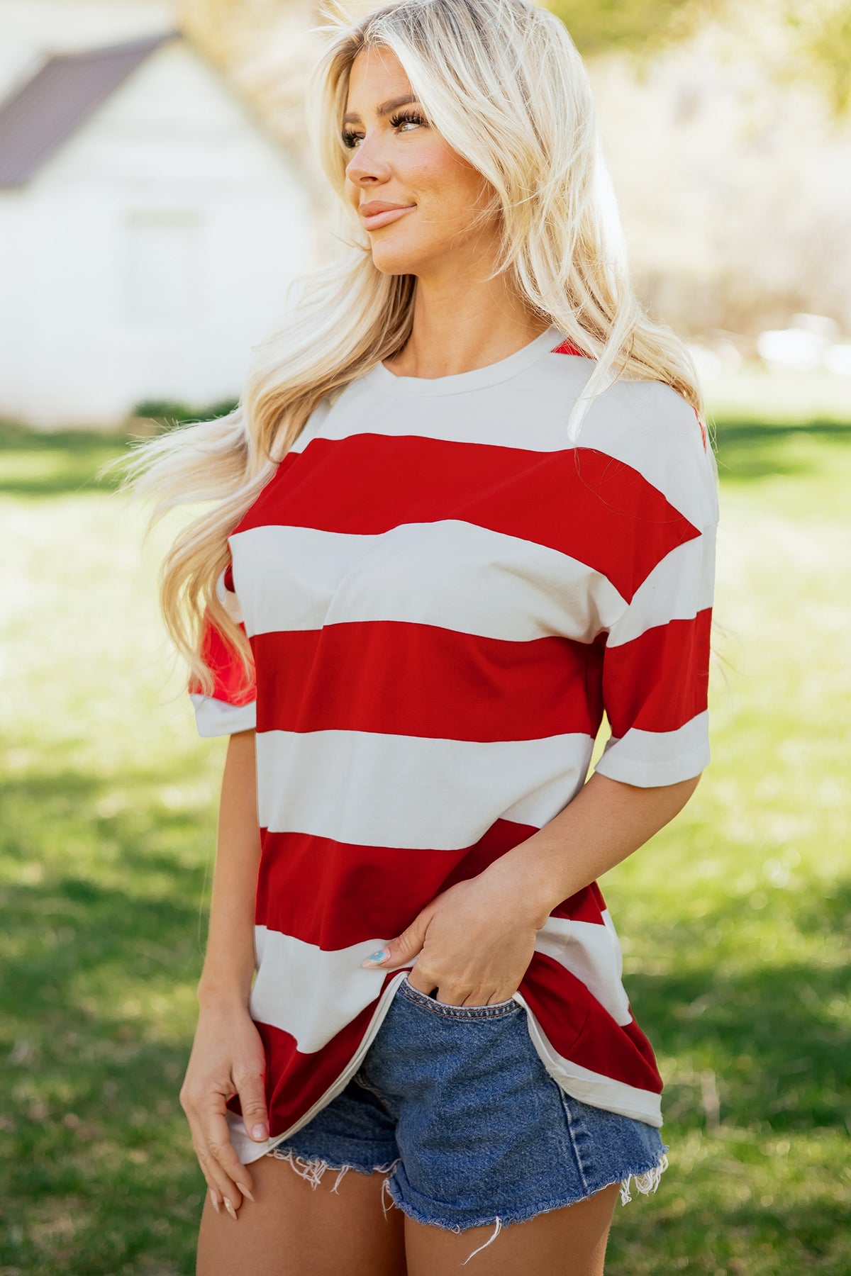 Pink & Blue Striped Oversized T-Shirt