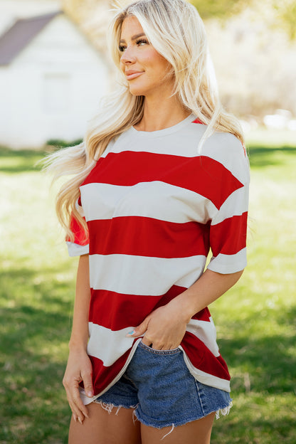 Pink & Blue Striped Oversized T-Shirt