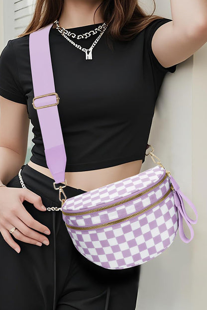 Chicory Coffee Checkered Print Wide Strap Large Crossbody Bag