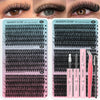 Lash Clusters Kit 708Pcs Individual Cluster Lash Extensions Kit 30D+40D+50D+60D+80D+100D Wispy Eyelash Clusters with Lash Bond and Seal and Tweezers 10-16Mm 6 Styles Mix Lashes Clusters Kit