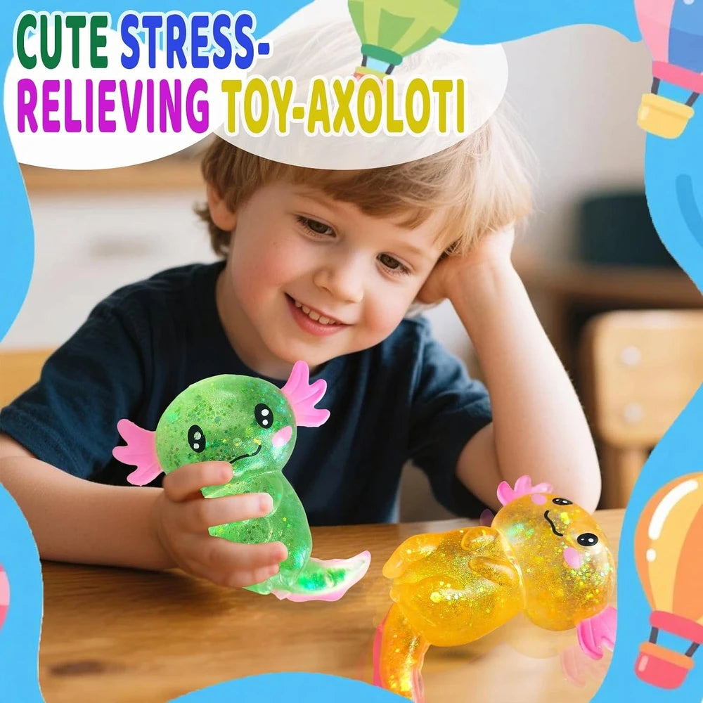 Glitter Axolotls Squishies Toy, Stretchy Axolotls Stress Ball, Fidget Toy for Anxiety Relief and Sensory Play, Pocket Size Squeeze Toys Gift for Kids Teens Adults.(Blue