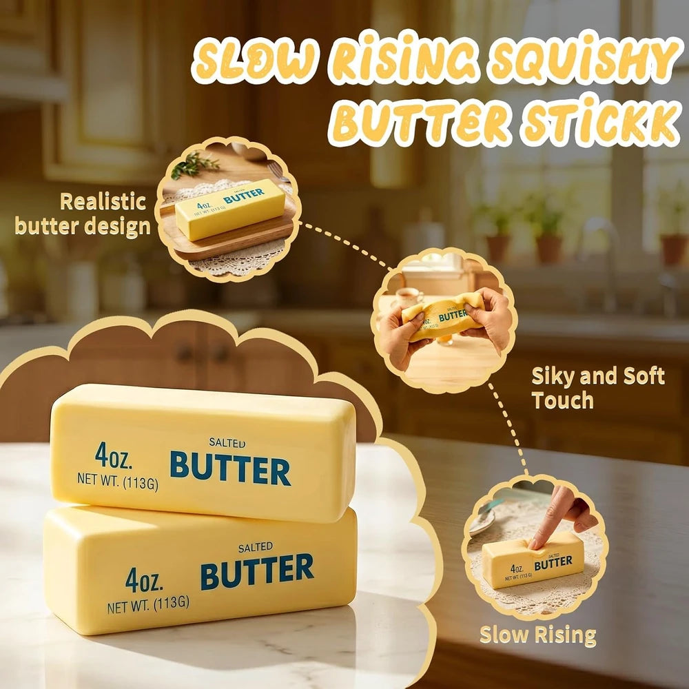 2PCS Butter Squishy – Slow Rising Butter Squishy Toy, Realistic Food Fidget Toys for Adults, Soft PU Material, Sensory Anxiety Relief & Focus Aid, Portable 5.5 Inch Squishy Butter for Office & Home
