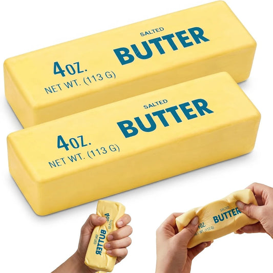 2PCS Butter Squishy – Slow Rising Butter Squishy Toy, Realistic Food Fidget Toys for Adults, Soft PU Material, Sensory Anxiety Relief & Focus Aid, Portable 5.5 Inch Squishy Butter for Office & Home