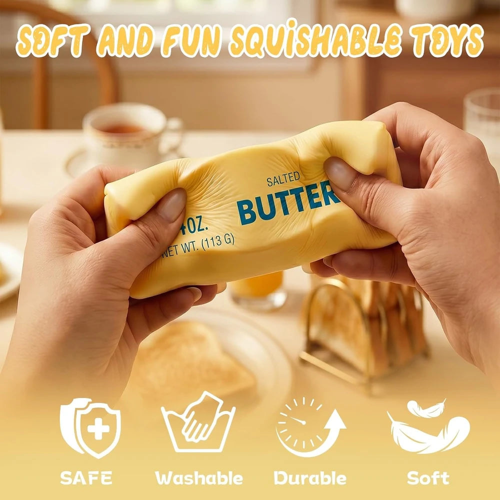2PCS Butter Squishy – Slow Rising Butter Squishy Toy, Realistic Food Fidget Toys for Adults, Soft PU Material, Sensory Anxiety Relief & Focus Aid, Portable 5.5 Inch Squishy Butter for Office & Home