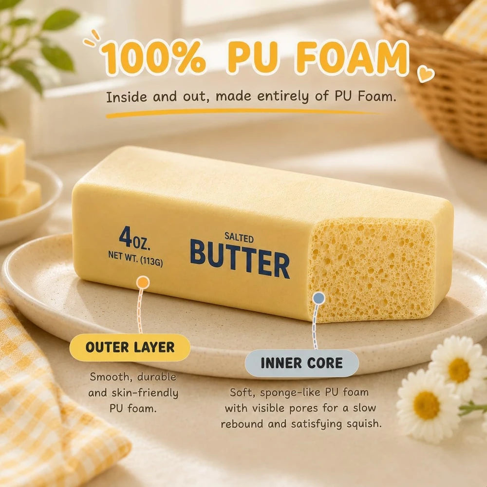 2PCS Butter Squishy – Slow Rising Butter Squishy Toy, Realistic Food Fidget Toys for Adults, Soft PU Material, Sensory Anxiety Relief & Focus Aid, Portable 5.5 Inch Squishy Butter for Office & Home