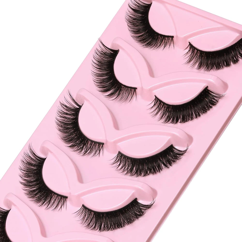 5 Pairs Cat Eye Lashes Faux Mink Eyelashes Natural Long Manga Lashes Winged End Eye Elongated Eyelashes Fake Lashes Makeup