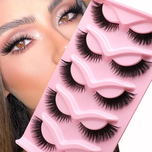 5 Pairs Cat Eye Lashes Faux Mink Eyelashes Natural Long Manga Lashes Winged End Eye Elongated Eyelashes Fake Lashes Makeup