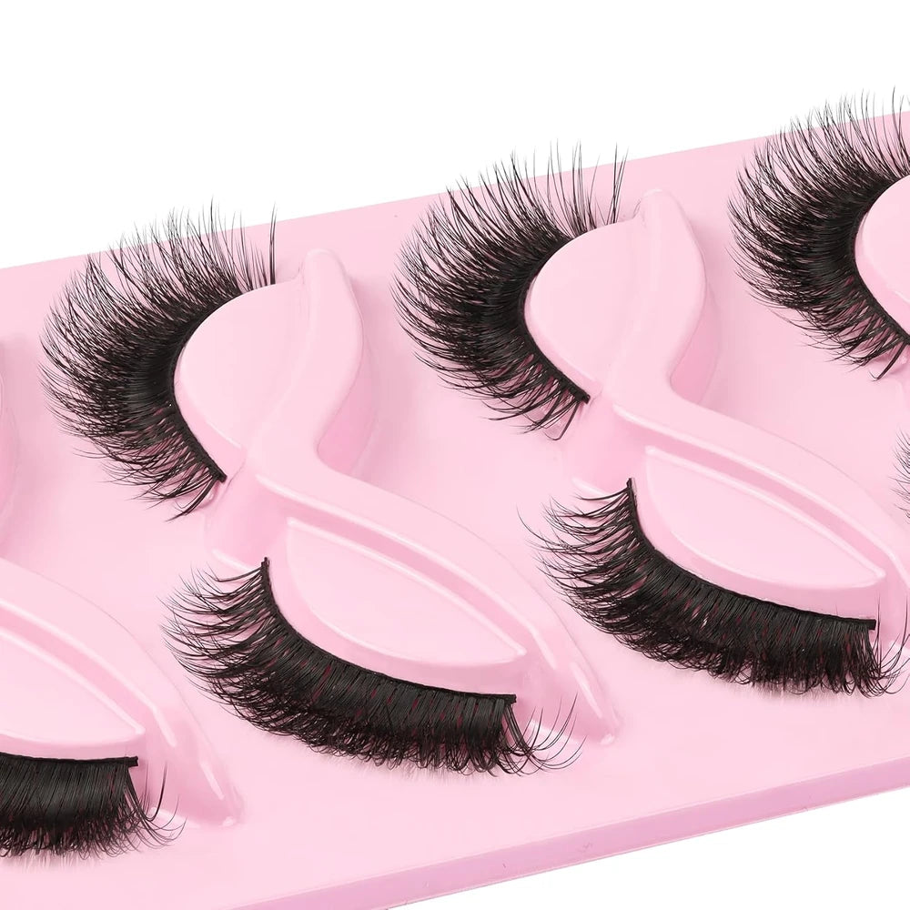5 Pairs Cat Eye Lashes Faux Mink Eyelashes Natural Long Manga Lashes Winged End Eye Elongated Eyelashes Fake Lashes Makeup