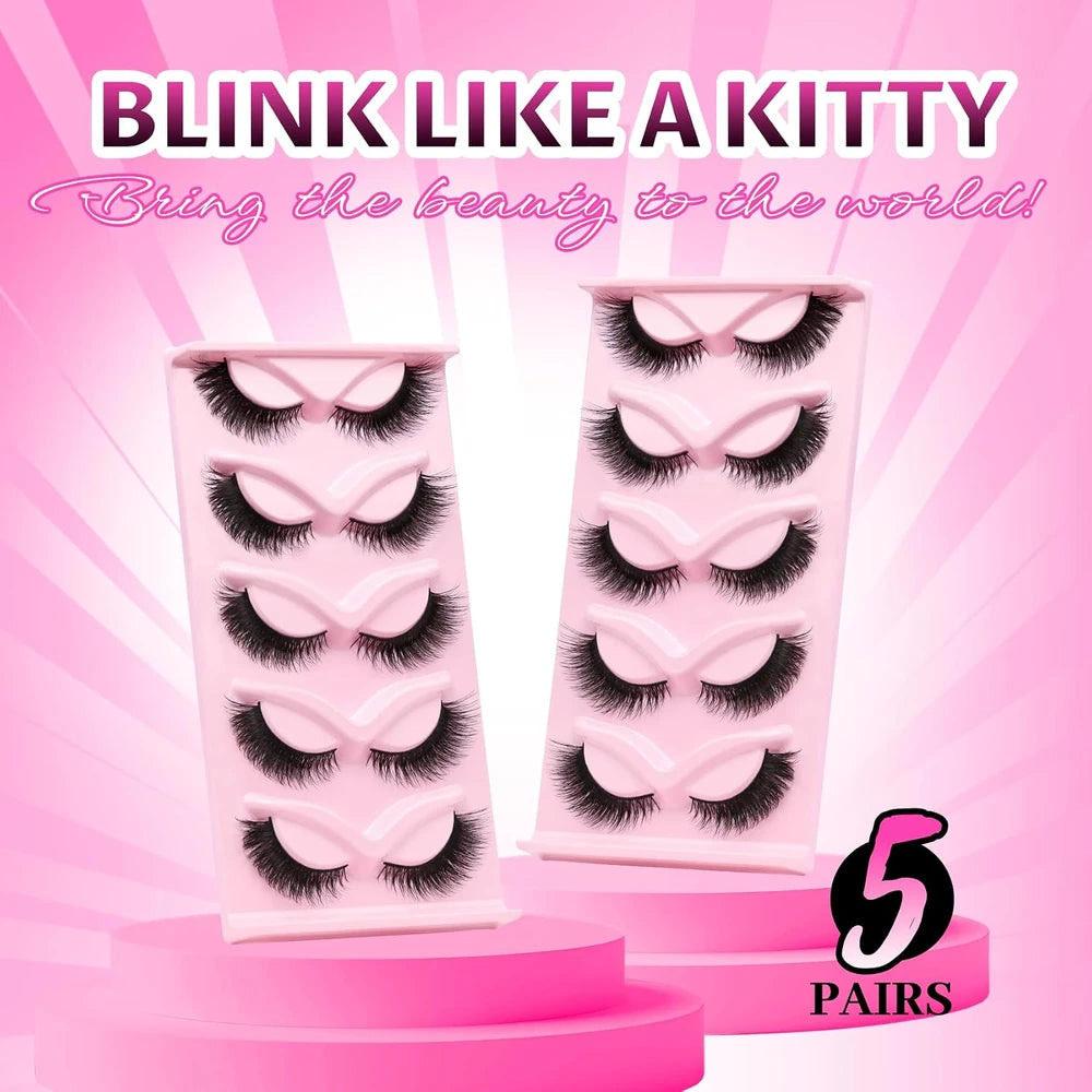 5 Pairs Cat Eye Lashes Faux Mink Eyelashes Natural Long Manga Lashes Winged End Eye Elongated Eyelashes Fake Lashes Makeup