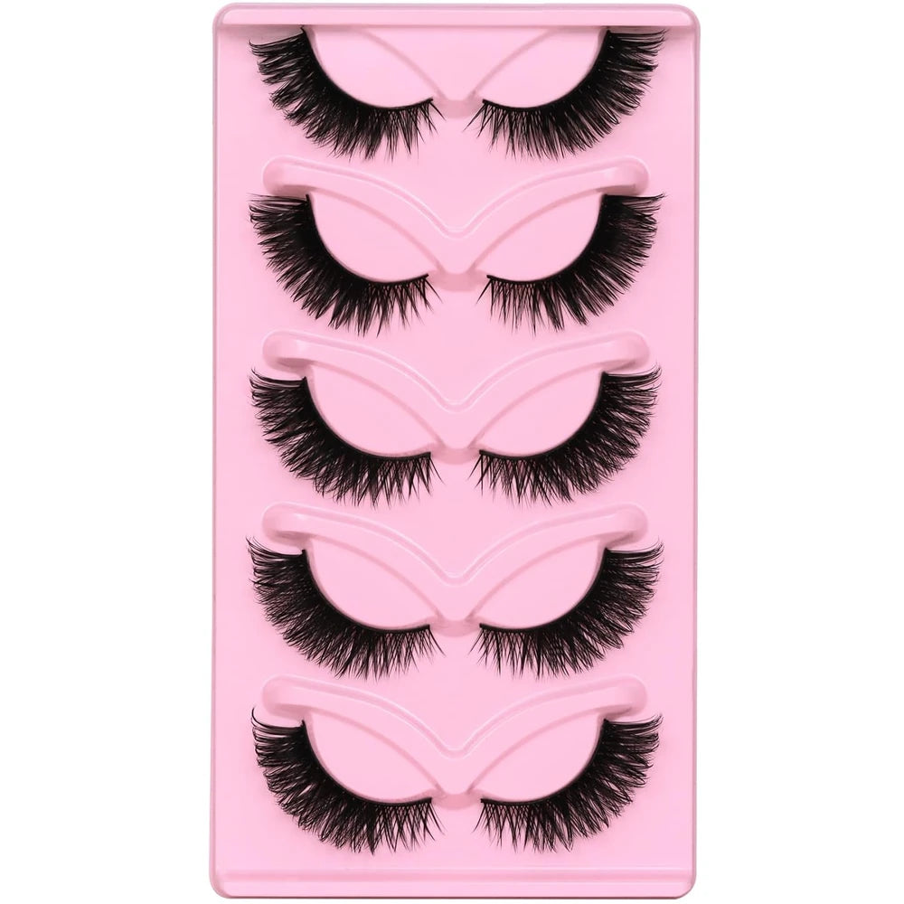 5 Pairs Cat Eye Lashes Faux Mink Eyelashes Natural Long Manga Lashes Winged End Eye Elongated Eyelashes Fake Lashes Makeup