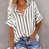 Madam Striped Short Sleeve Lapel Casual Button Pocket Cardigan Short Sleeve Shirt