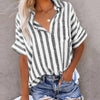 Madam Striped Short Sleeve Lapel Casual Button Pocket Cardigan Short Sleeve Shirt