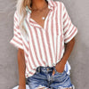 Madam Striped Short Sleeve Lapel Casual Button Pocket Cardigan Short Sleeve Shirt