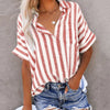 Madam Striped Short Sleeve Lapel Casual Button Pocket Cardigan Short Sleeve Shirt
