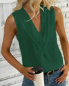 Ruched V Neck Blouse, Casual Sleeveless Solid Versatile Blouse, Women's Clothing