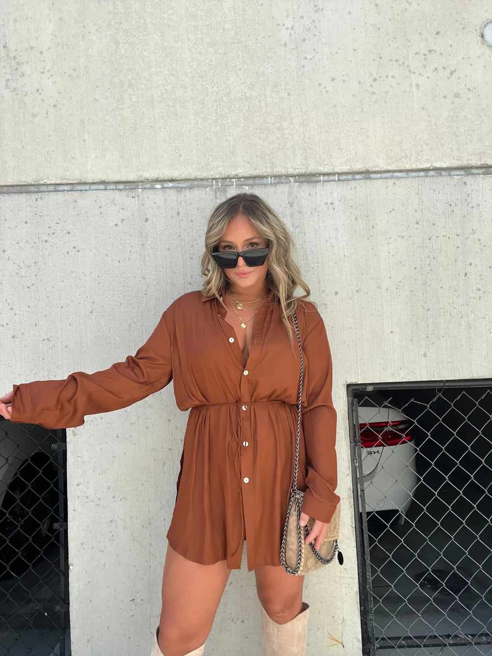 Women's Long Sleeve Jumpsuit With Button Fashion Shirt Dress