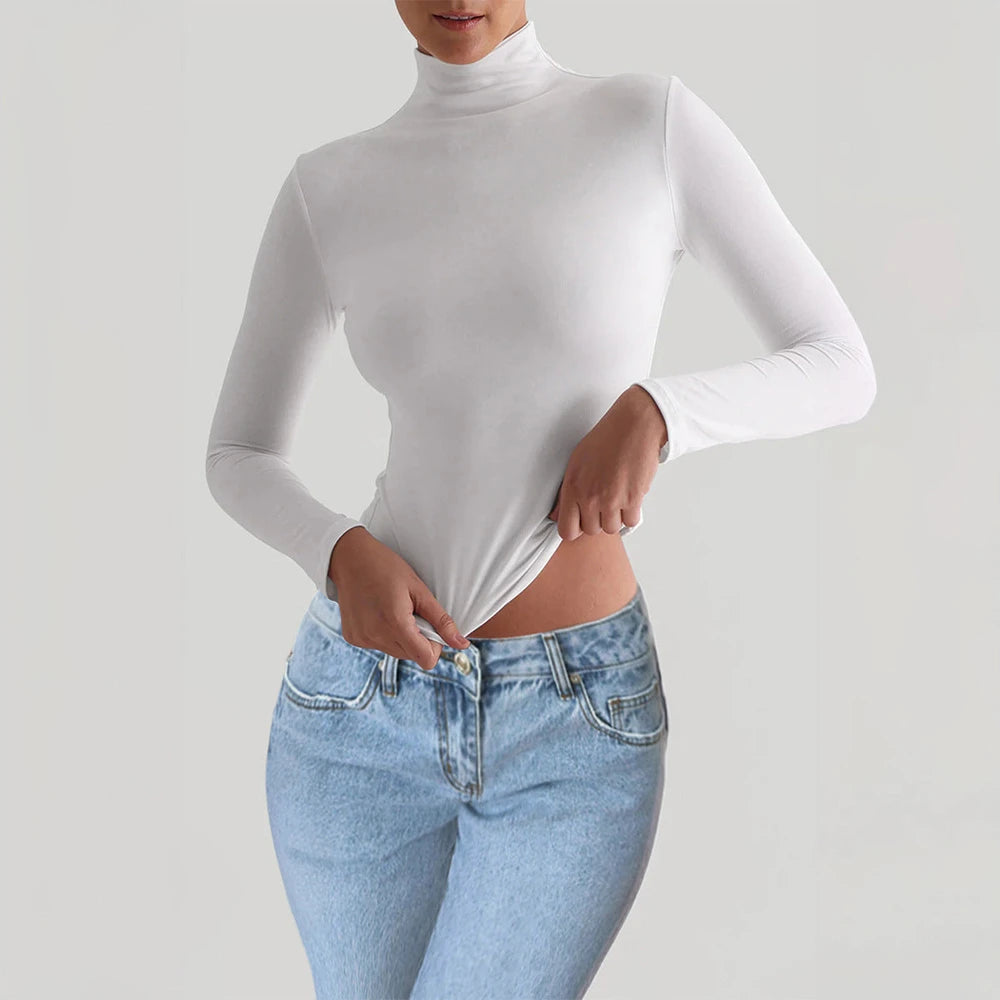Y2K Slim Turtleneck T-shirt Fashion Casual Long-sleeved Pullover Tight Top Women's Clothing