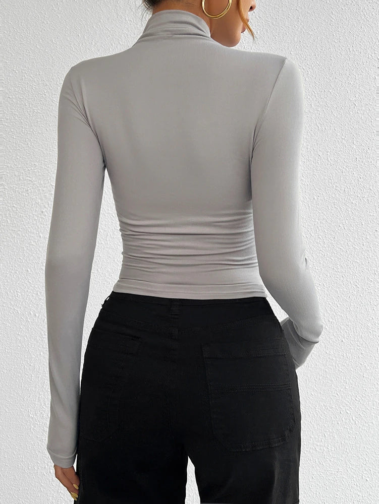 Y2K Slim Turtleneck T-shirt Fashion Casual Long-sleeved Pullover Tight Top Women's Clothing