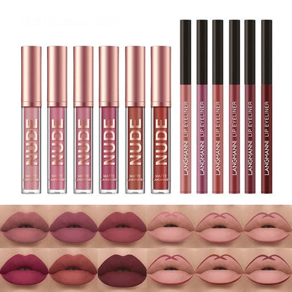 Collection of lip products including lip glosses and liners with visible brand names.