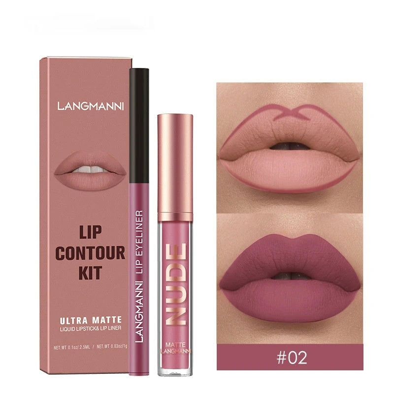 Langmanni lip contour kit with lip liner and packaging on a white background