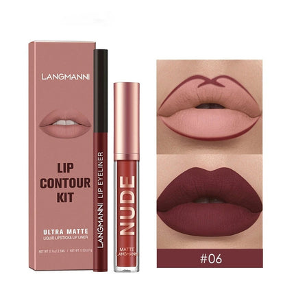 Langmanni lip contour kit with lip liner and packaging on a white background