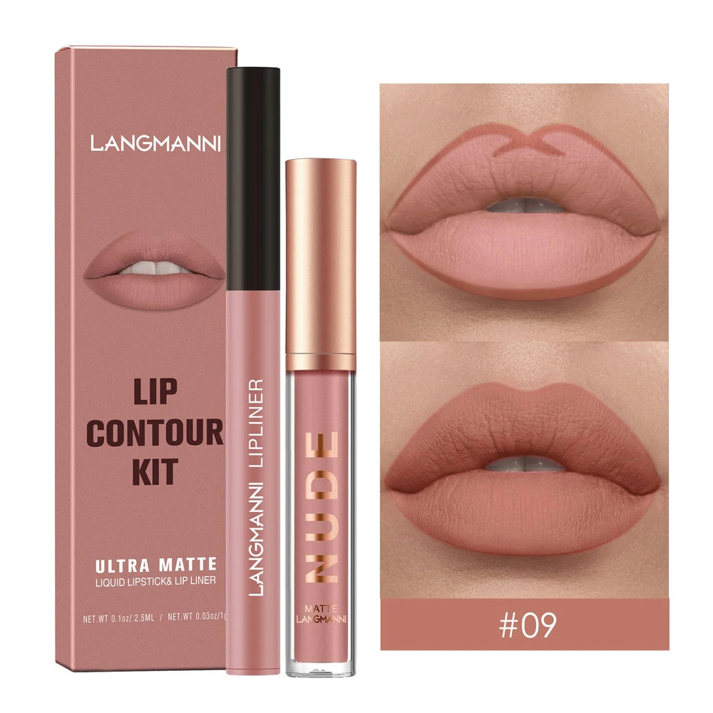 Langmann lip contour kit with lip liner and lipstick on a white background