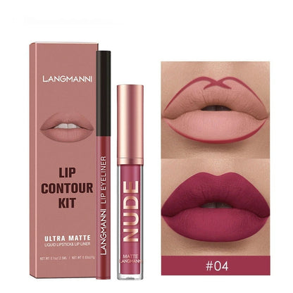 Langmanni lip contour kit with lip liner and lipstick on a white background