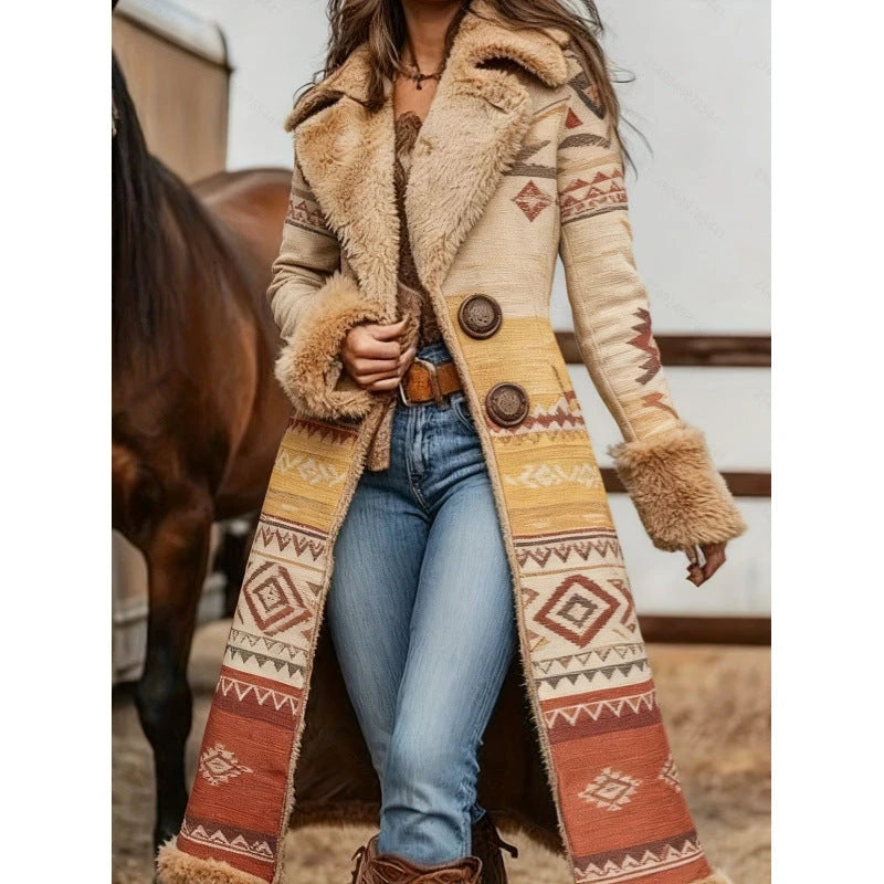 Womens Western-Style Plush Fashionable Printed Coat