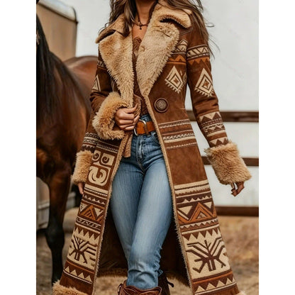 Womens Western-Style Plush Fashionable Printed Coat