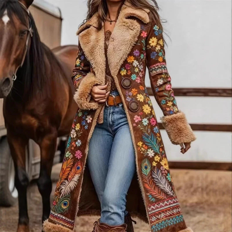 Womens Western-Style Plush Fashionable Printed Coat