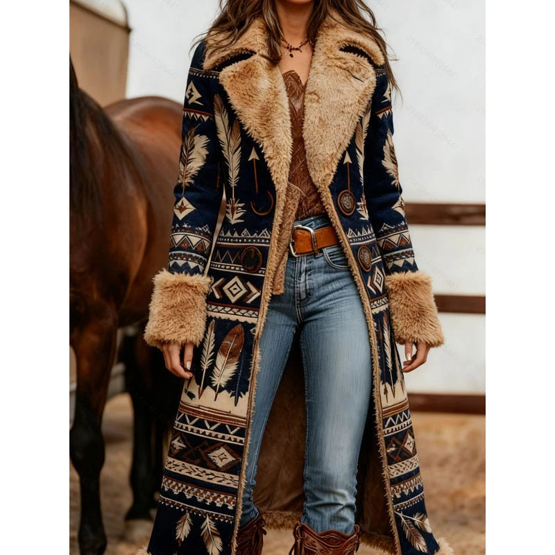 Womens Western-Style Plush Fashionable Printed Coat