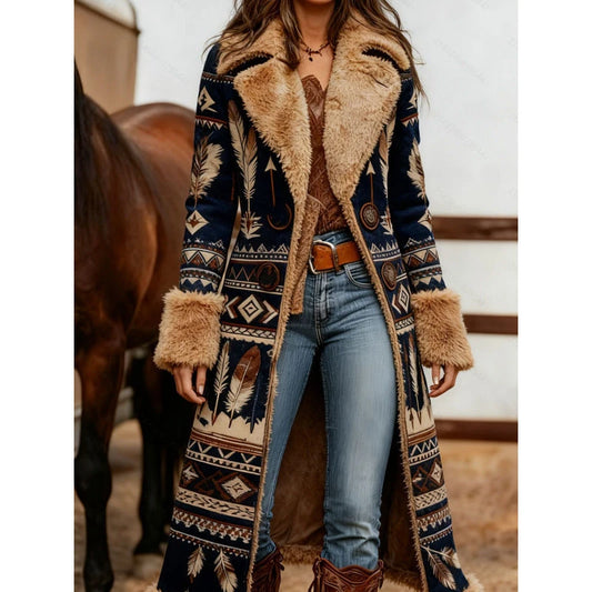 Womens Western-Style Plush Fashionable Printed Coat