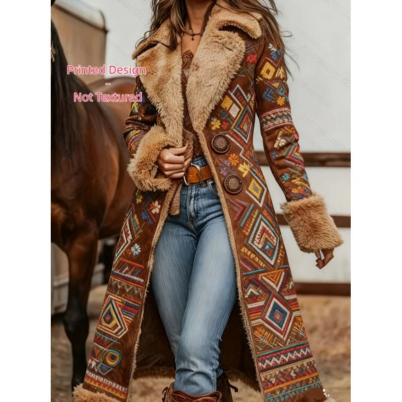 Womens Western-Style Plush Fashionable Printed Coat