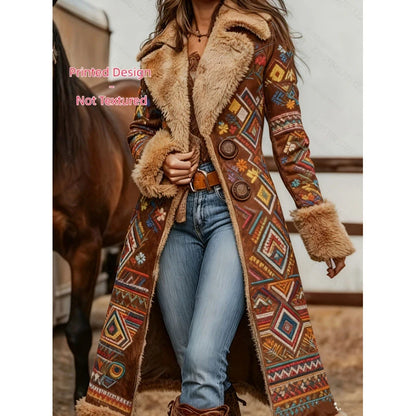 Womens Western-Style Plush Fashionable Printed Coat