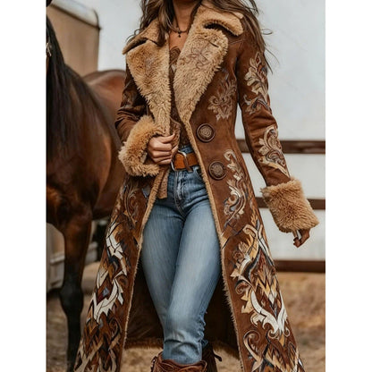 Womens Western-Style Plush Fashionable Printed Coat