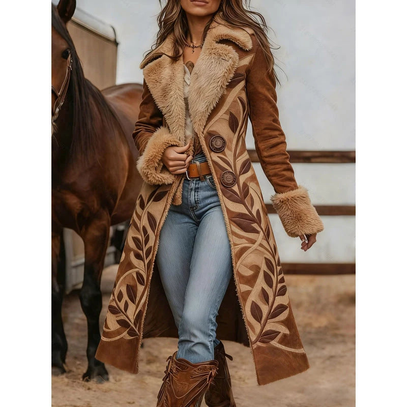 Womens Western-Style Plush Fashionable Printed Coat