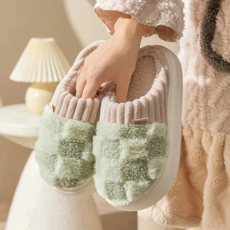 Plush Checkered House Slippers