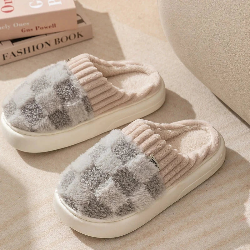 Plush Checkered House Slippers