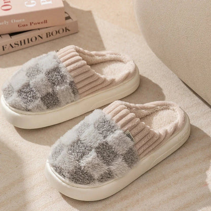 Plush Checkered House Slippers