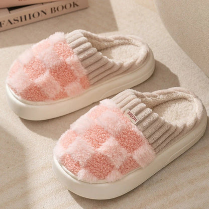 Plush Checkered House Slippers